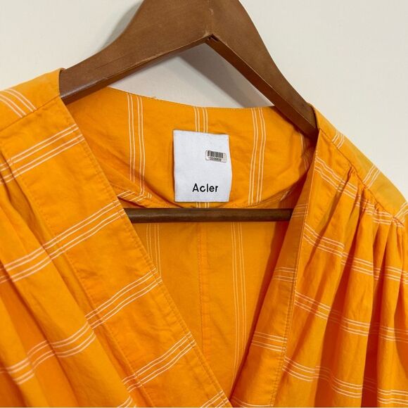 Acler Wyatt Blouse Orange White Stripe Wrap Puff Sleeve Tie Size 2 - Picture 3 of 10